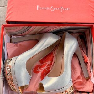 Silver Peep Toe Platform Heels